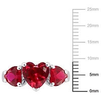 Lab Created Ruby 3-Stone Heart Ring Sterling Silver