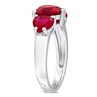 Lab Created Ruby 3-Stone Heart Ring Sterling Silver