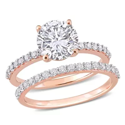 Lab Created White Sapphire Bridal Ring Set 10K Rose Gold