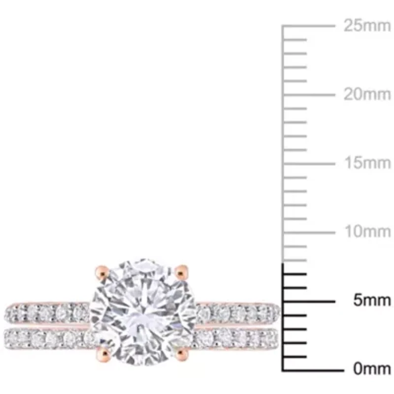 Lab Created White Sapphire Bridal Ring Set 10K Rose Gold