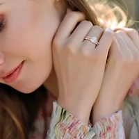 Lab Created White Sapphire Bridal Ring Set 10K Rose Gold