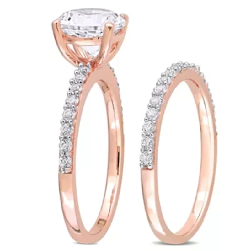Lab Created White Sapphire Bridal Ring Set 10K Rose Gold