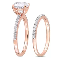 Lab Created White Sapphire Bridal Ring Set 10K Rose Gold