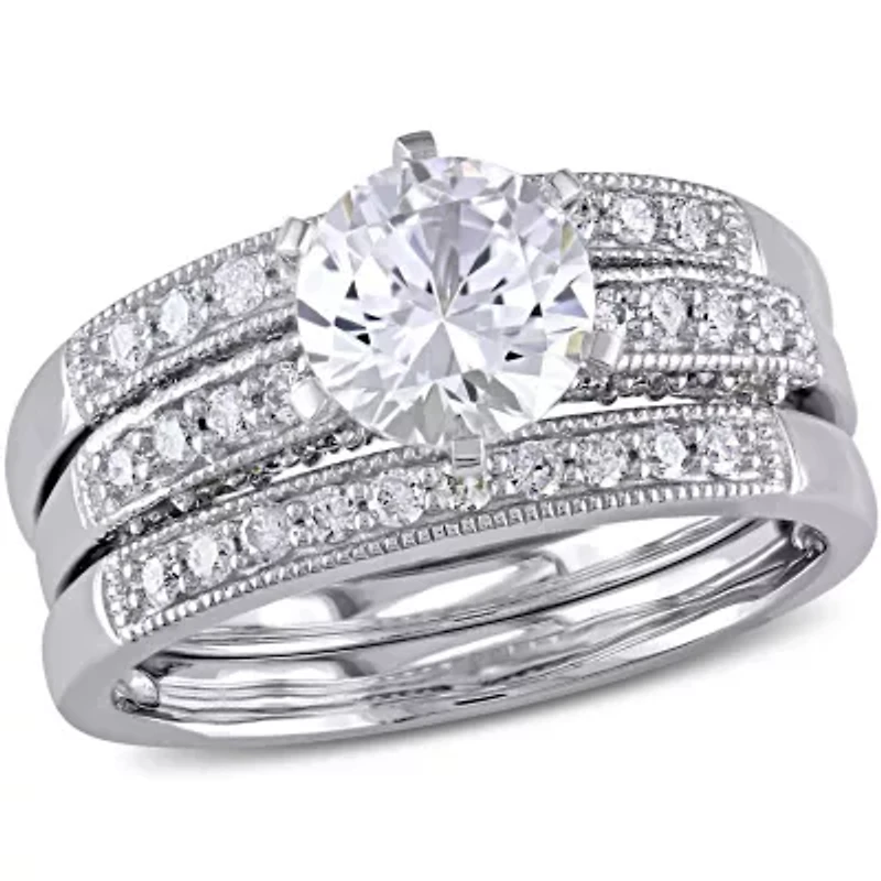 Lab Created White Sapphire and / ct. t.w. Diamond Bridal Ring Set 10K Gold