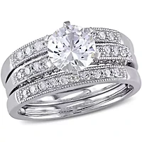Lab Created White Sapphire and / ct. t.w. Diamond Bridal Ring Set 10K Gold