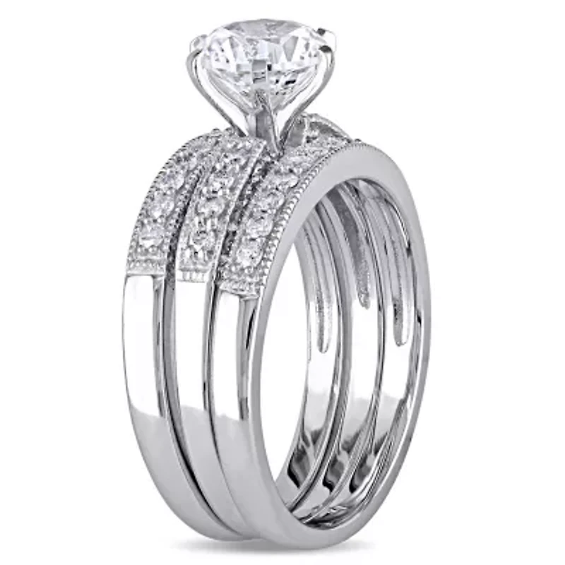 Lab Created White Sapphire and / ct. t.w. Diamond Bridal Ring Set 10K Gold