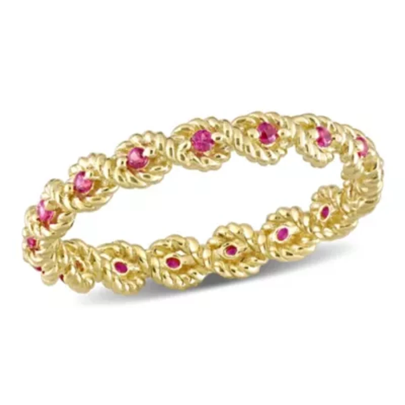 Lab Created Ruby Infinity Eternity Ring 10K Yellow Gold
