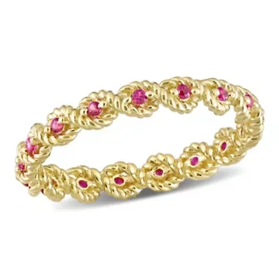 Lab Created Ruby Infinity Eternity Ring 10K Yellow Gold