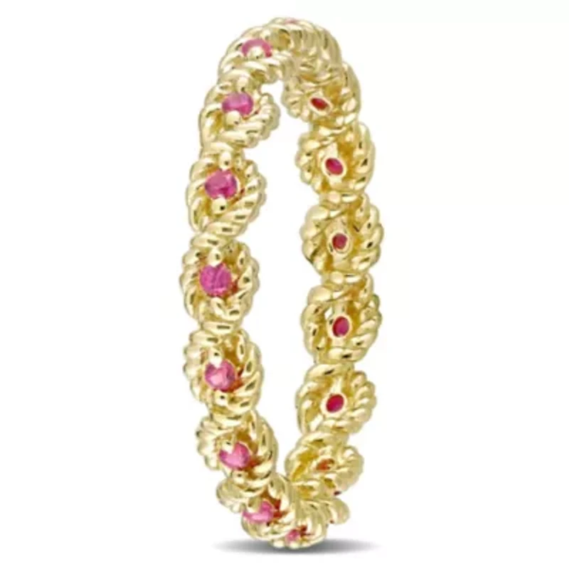 Lab Created Ruby Infinity Eternity Ring 10K Yellow Gold