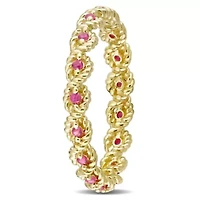 Lab Created Ruby Infinity Eternity Ring 10K Yellow Gold