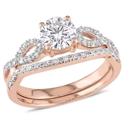 Lab Created White Sapphire and 1/ ct. t.w. Diamond Bridal Ring Set 10K Rose Gold