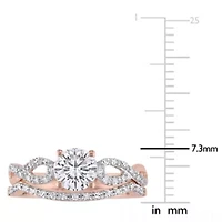 Lab Created White Sapphire and 1/ ct. t.w. Diamond Bridal Ring Set 10K Rose Gold