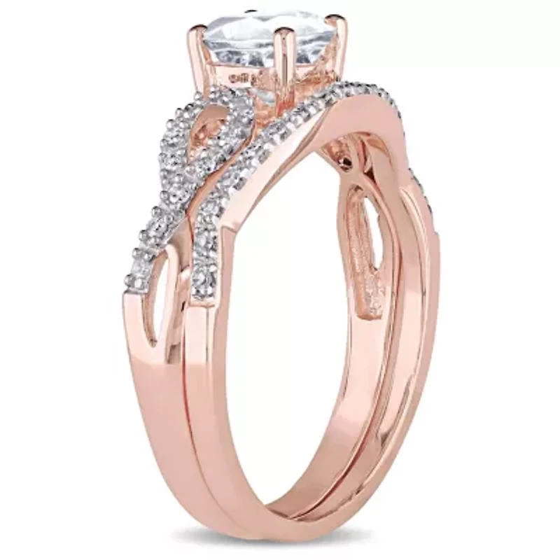 Lab Created White Sapphire and 1/ ct. t.w. Diamond Bridal Ring Set 10K Rose Gold