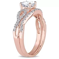 Lab Created White Sapphire and 1/ ct. t.w. Diamond Bridal Ring Set 10K Rose Gold