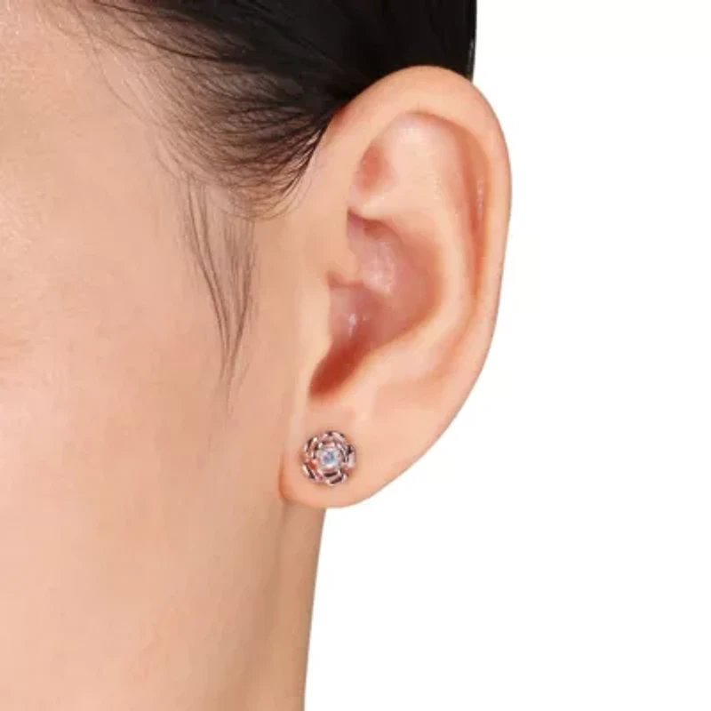 Lab Created 3-Pc Set of White Sapphire Floral Ring, Earrings and Pendant with Chain Rose Plated Sterling Silver