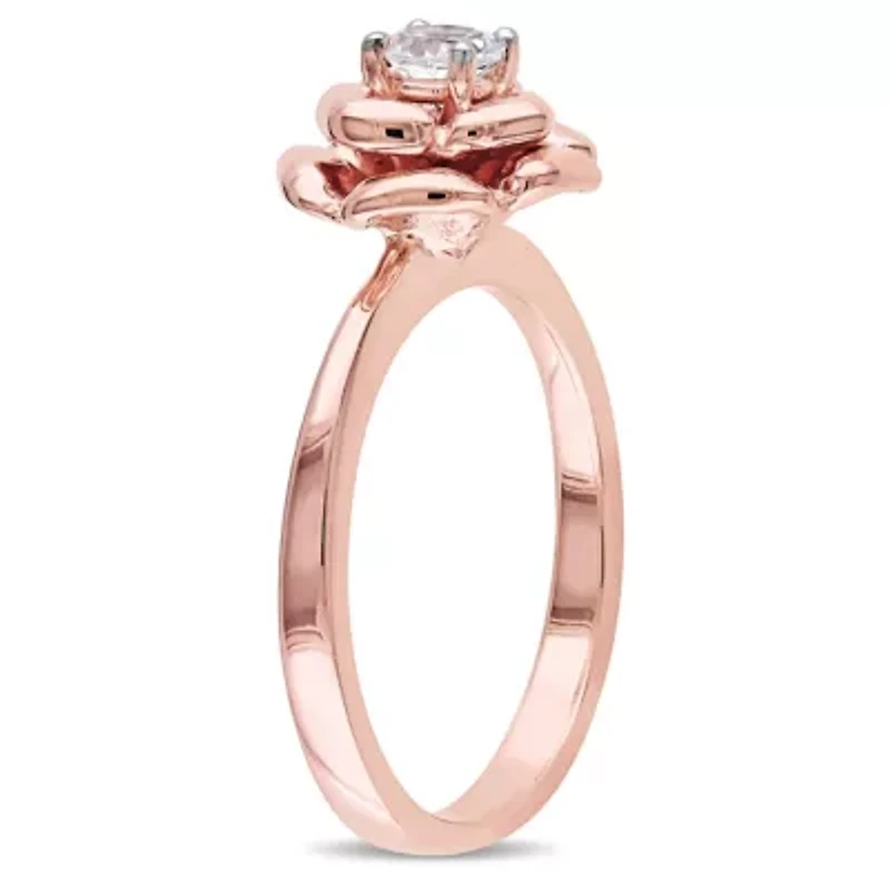 Lab Created 3-Pc Set of White Sapphire Floral Ring, Earrings and Pendant with Chain Rose Plated Sterling Silver