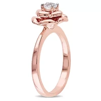 Lab Created 3-Pc Set of White Sapphire Floral Ring, Earrings and Pendant with Chain Rose Plated Sterling Silver