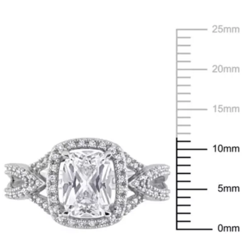 Lab Created White Sapphire and 1/6 ct. t.w. Diamond Halo Split-Shank Ring 10K Gold