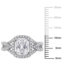 Lab Created White Sapphire and 1/6 ct. t.w. Diamond Halo Split-Shank Ring 10K Gold
