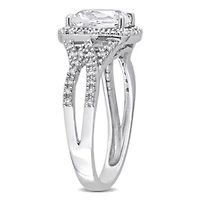 Lab Created White Sapphire and 1/6 ct. t.w. Diamond Halo Split-Shank Ring 10K Gold