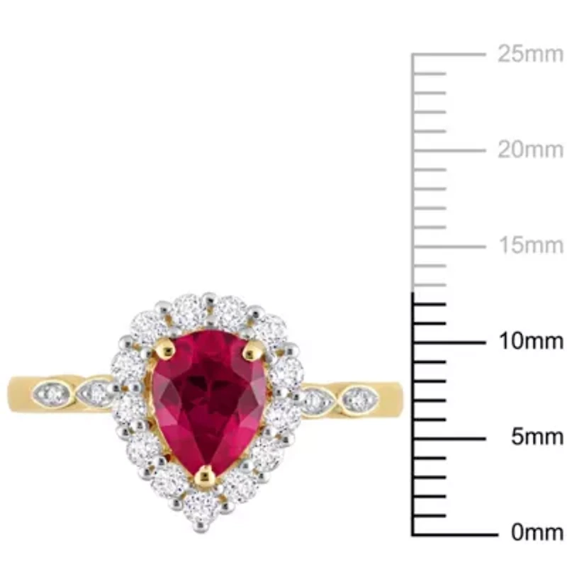 Lab Created Ruby and White Topaz with Diamond Accent Halo Ring 10K Yellow Gold