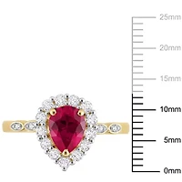 Lab Created Ruby and White Topaz with Diamond Accent Halo Ring 10K Yellow Gold