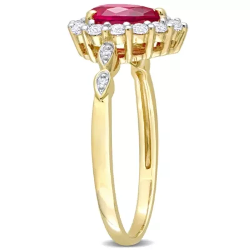 Lab Created Ruby and White Topaz with Diamond Accent Halo Ring 10K Yellow Gold