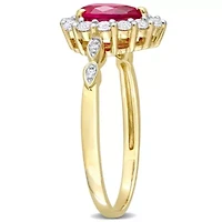 Lab Created Ruby and White Topaz with Diamond Accent Halo Ring 10K Yellow Gold