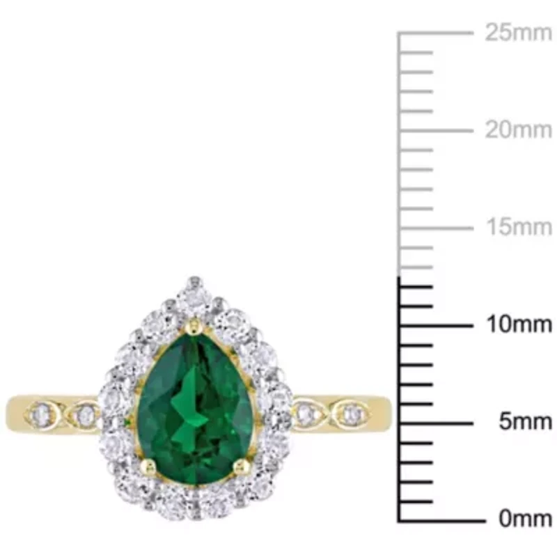 Lab Created Emeraldand White Topaz with Diamond Accent Teardrop Halo Ring 10K Yellow Gold