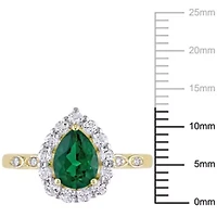 Lab Created Emeraldand White Topaz with Diamond Accent Teardrop Halo Ring 10K Yellow Gold