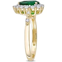 Lab Created Emeraldand White Topaz with Diamond Accent Teardrop Halo Ring 10K Yellow Gold