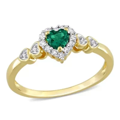 Lab Created Emerald and White Sapphire with Diamond Accent Halo Promise Ring Yellow Plated Sterling Silver