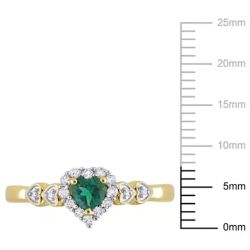 Lab Created Emerald and White Sapphire with Diamond Accent Halo Promise Ring Yellow Plated Sterling Silver