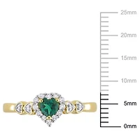 Lab Created Emerald and White Sapphire with Diamond Accent Halo Promise Ring Yellow Plated Sterling Silver