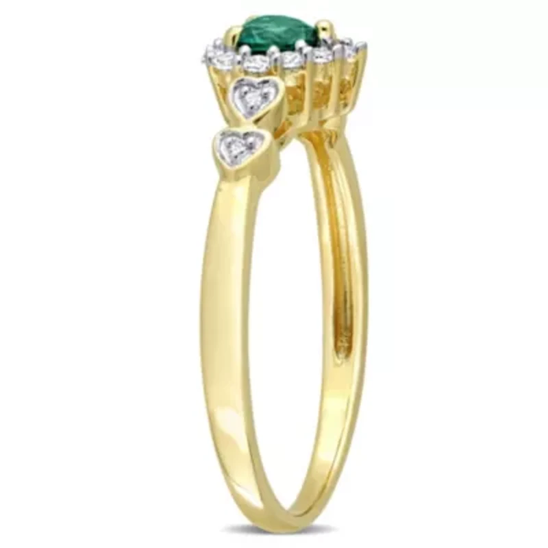 Lab Created Emerald and White Sapphire with Diamond Accent Halo Promise Ring Yellow Plated Sterling Silver