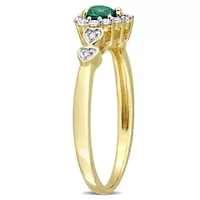 Lab Created Emerald and White Sapphire with Diamond Accent Halo Promise Ring Yellow Plated Sterling Silver