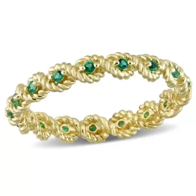 Lab Created Emerald Infinity Eternity Ring 10K Yellow Gold