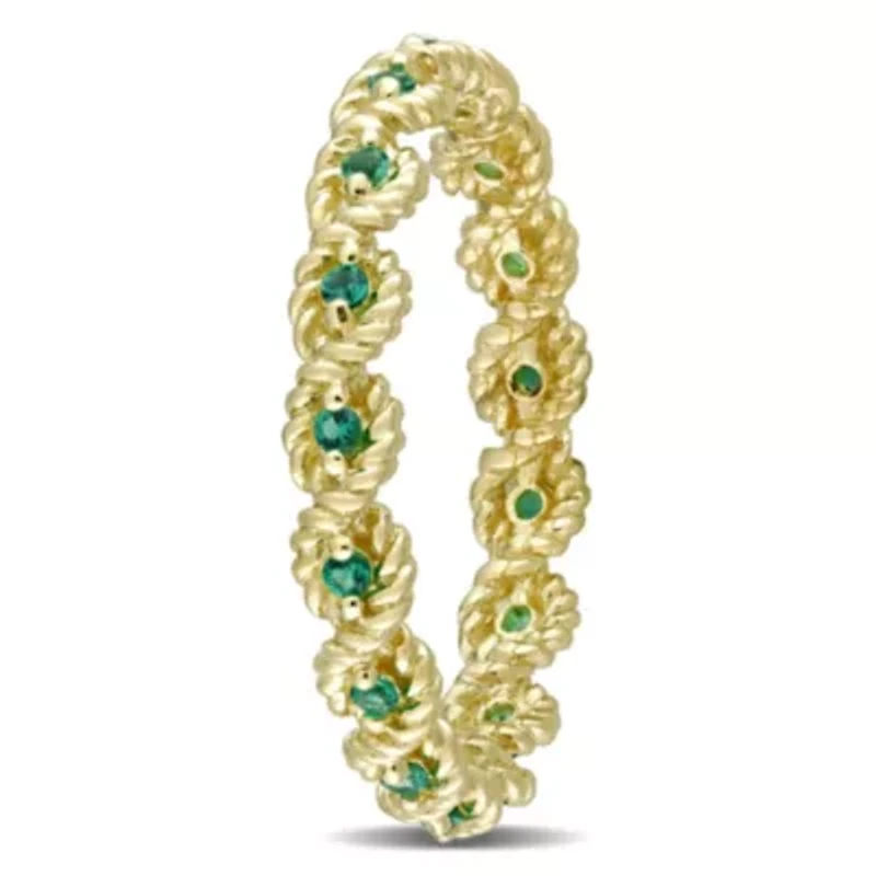 Lab Created Emerald Infinity Eternity Ring 10K Yellow Gold