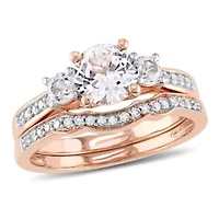 Lab Created White Sapphire and 1/ ct. t.w. Diamond Bridal Ring Set 10K Rose Gold