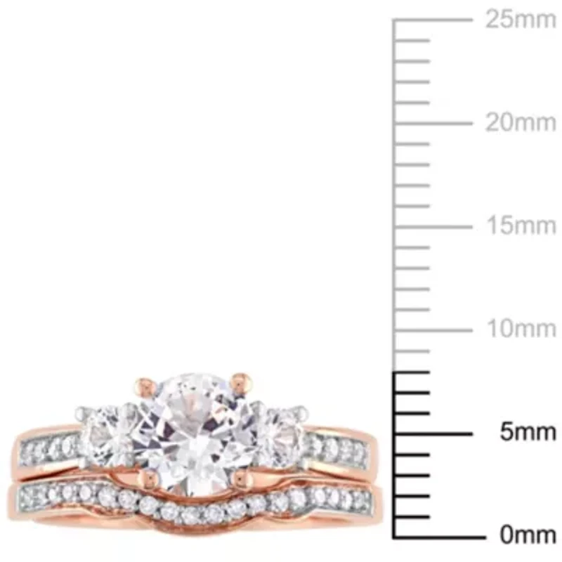 Lab Created White Sapphire and 1/ ct. t.w. Diamond Bridal Ring Set 10K Rose Gold