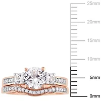 Lab Created White Sapphire and 1/ ct. t.w. Diamond Bridal Ring Set 10K Rose Gold