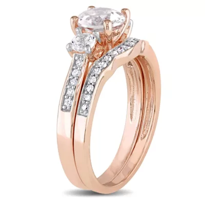 Lab Created White Sapphire and 1/ ct. t.w. Diamond Bridal Ring Set 10K Rose Gold