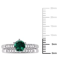 Lab Created Emerald and 1/4 ct. t.w. Diamond Bridal Ring Set 10K White Gold