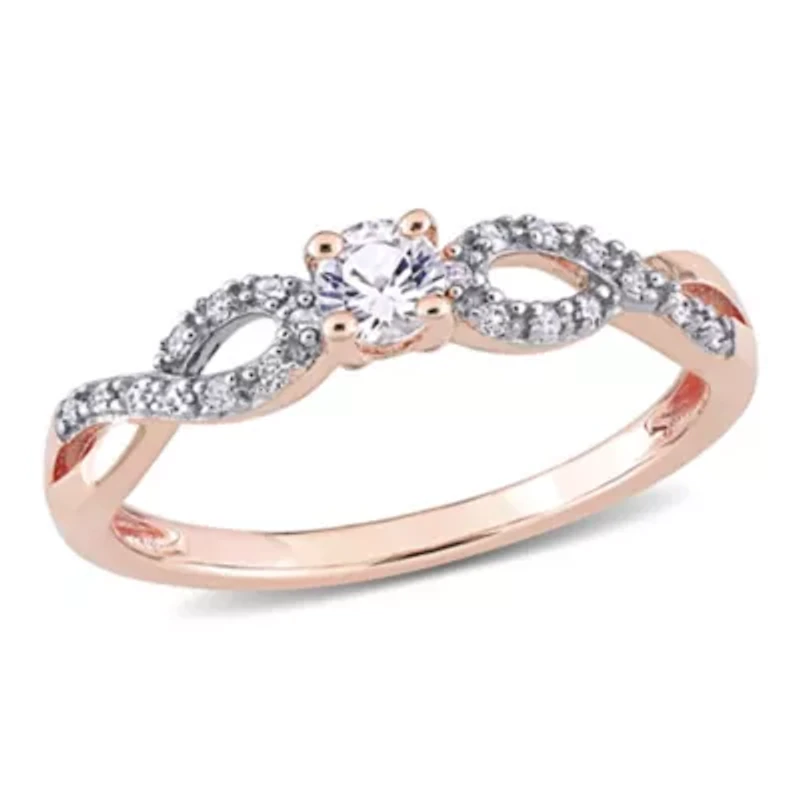Lab Created White Sapphire and 1/10 ct. t.w. Diamond Infinity Ring Rose Plated Sterling Silver