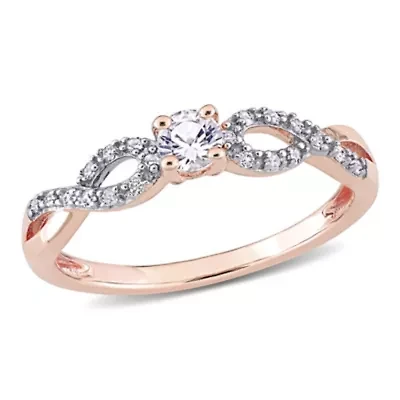 Lab Created White Sapphire and 1/10 ct. t.w. Diamond Infinity Ring Rose Plated Sterling Silver