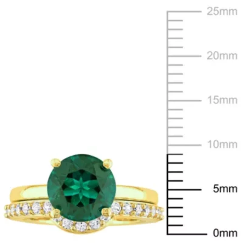 Lab Created Emerald and White Sapphire Bridal Ring Set 10K Yellow Gold