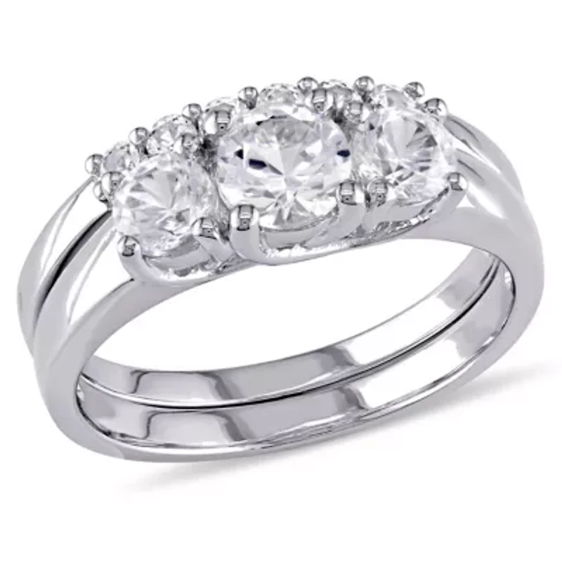 Lab Created White Sapphire 3-Stone Bridal Ring Set 10K Gold