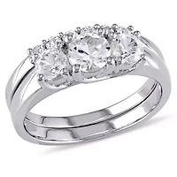 Lab Created White Sapphire 3-Stone Bridal Ring Set 10K Gold