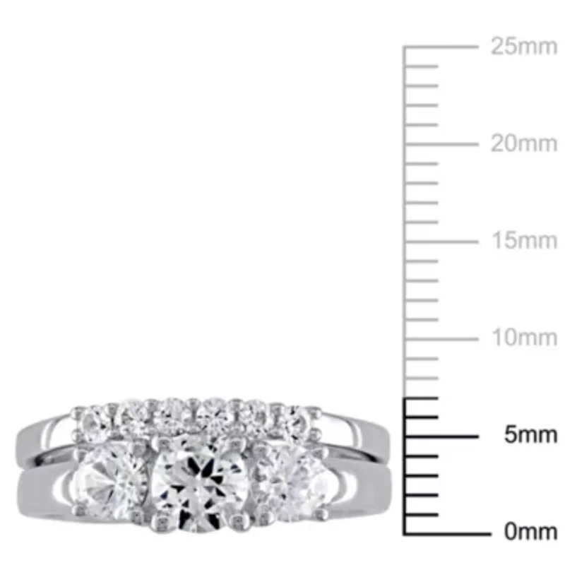Lab Created White Sapphire 3-Stone Bridal Ring Set 10K Gold