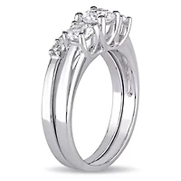 Lab Created White Sapphire 3-Stone Bridal Ring Set 10K Gold